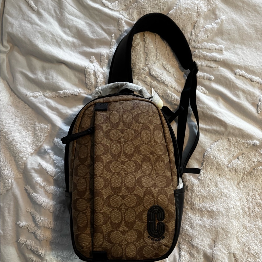 Coach Tan and Black Patterned Backpack
